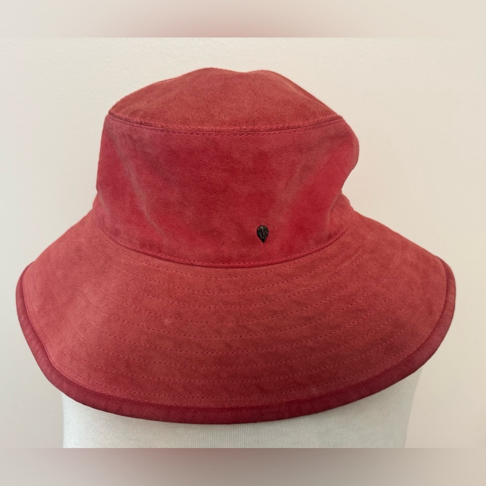 HELEN KAMINSKI Wide Brim Suede Leather Hat Pink Logo Packable Designer Sz M